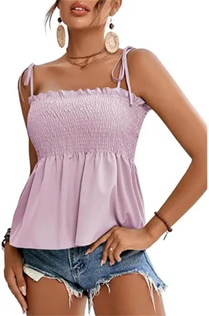 Women's Peplum Tops Flowy Y2k Cute Tie Sleeveless Babydoll Pleated Cami Top