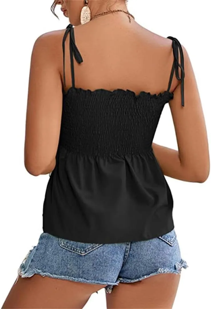 Women's Peplum Tops Flowy Y2k Cute Tie Sleeveless Babydoll Pleated Cami Top