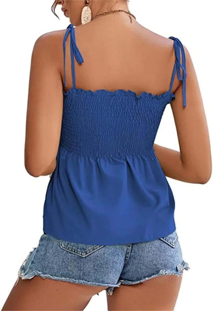 Women's Peplum Tops Flowy Y2k Cute Tie Sleeveless Babydoll Pleated Cami Top