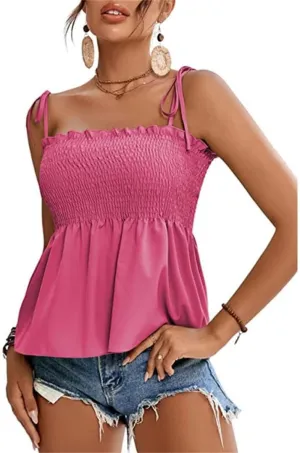Women's Peplum Tops Flowy Y2k Cute Tie Sleeveless Babydoll Pleated Cami Top