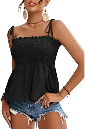 Women's Peplum Tops Flowy Y2k Cute Tie Sleeveless Babydoll Pleated Cami Top