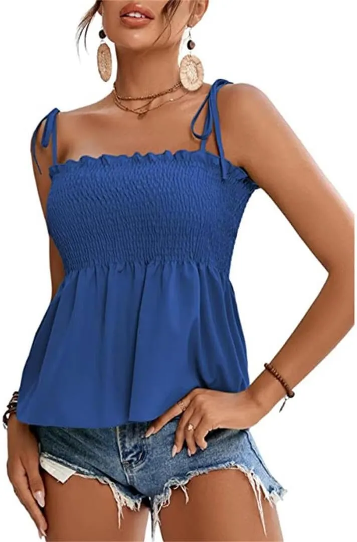 Women's Peplum Tops Flowy Y2k Cute Tie Sleeveless Babydoll Pleated Cami Top
