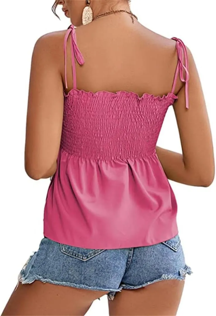 Women's Peplum Tops Flowy Y2k Cute Tie Sleeveless Babydoll Pleated Cami Top