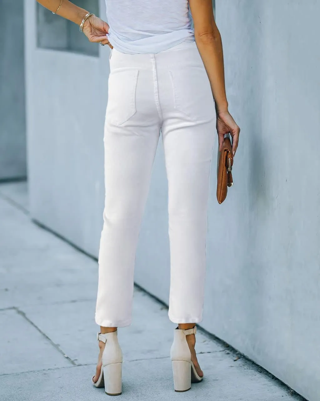 Women's Ripped High Waisted Jeans Distressed Stretch Straight Jean Denim Pants