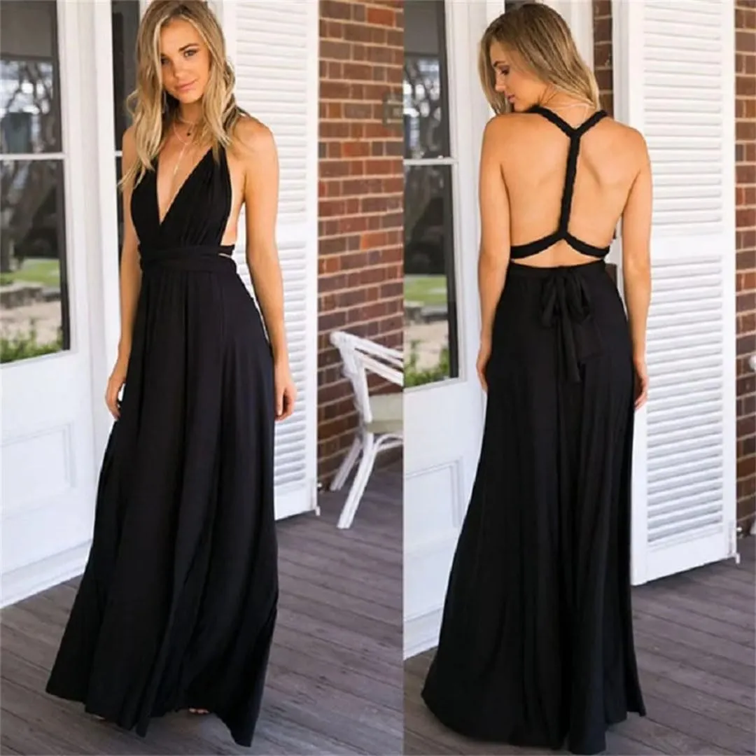 Women's Sexy Multiway Wrap Convertible Boho Maxi Club Red Dress Bandage Long Dress