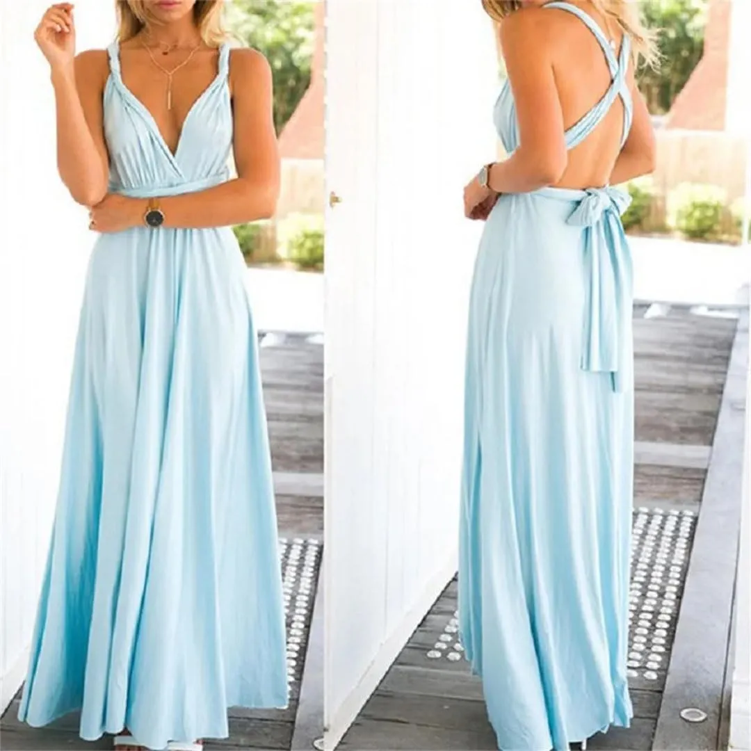 Women's Sexy Multiway Wrap Convertible Boho Maxi Club Red Dress Bandage Long Dress