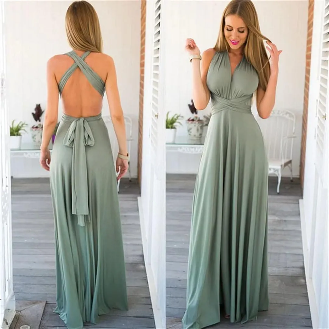Women's Sexy Multiway Wrap Convertible Boho Maxi Club Red Dress Bandage Long Dress