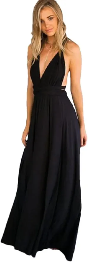 Women's Sexy Multiway Wrap Convertible Boho Maxi Club Red Dress Bandage Long Dress