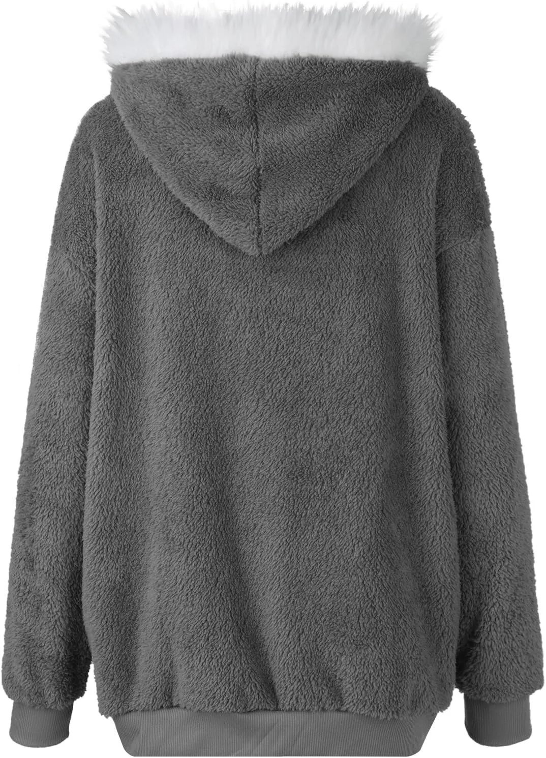 Womens Sherpa Jacket Fuzzy Zip Up Hoodie Oversized Fleece Jackets Fluffy Coat with Pockets