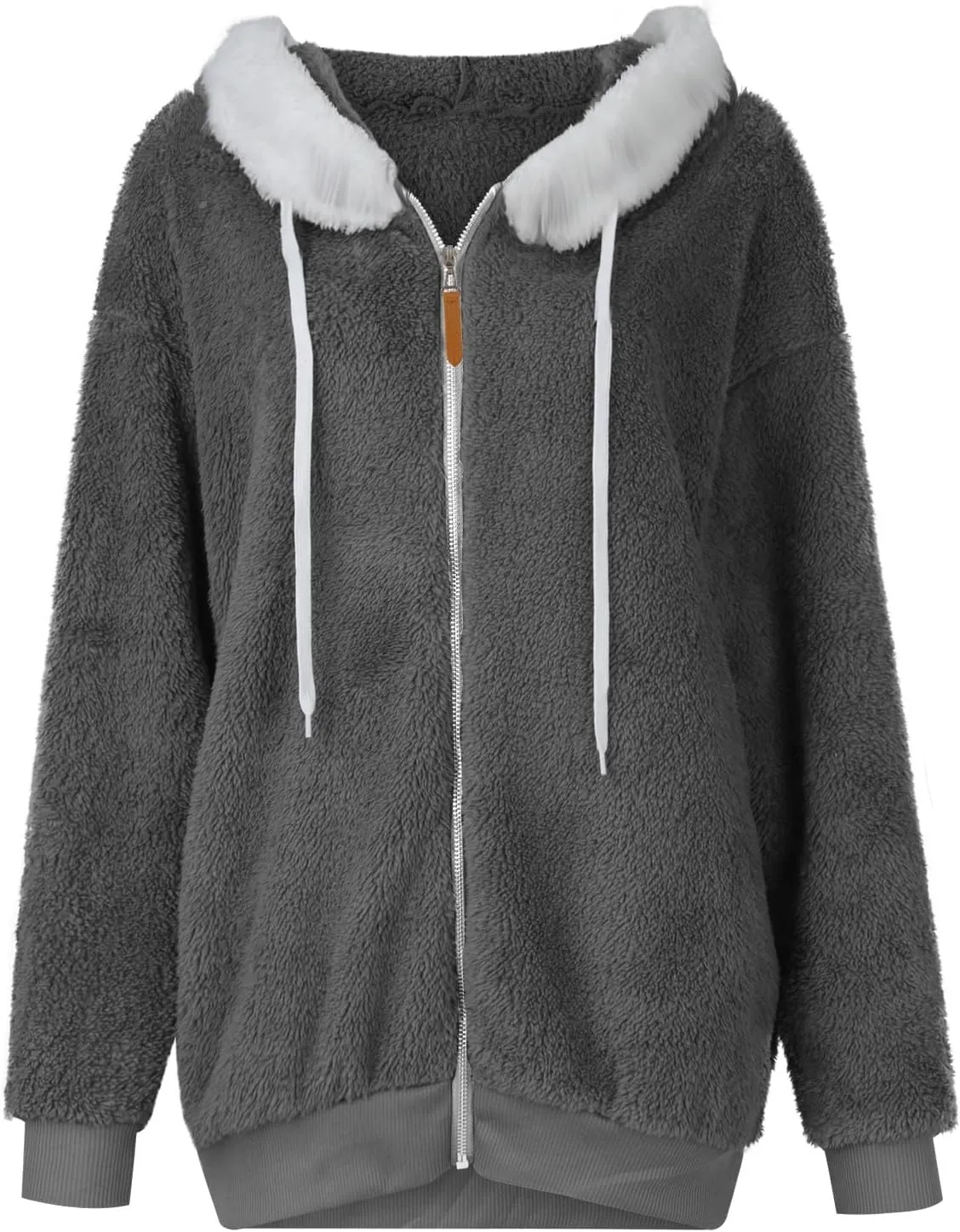 Womens Sherpa Jacket Fuzzy Zip Up Hoodie Oversized Fleece Jackets Fluffy Coat with Pockets