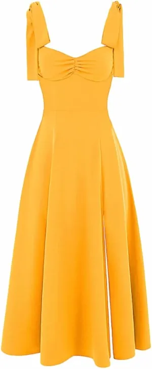Womens Shoulder Tie Strap Dress Sleeveless Strappy Slip Dress Slit Corset Dress Swing A-line Midi Party Cocktail Dress