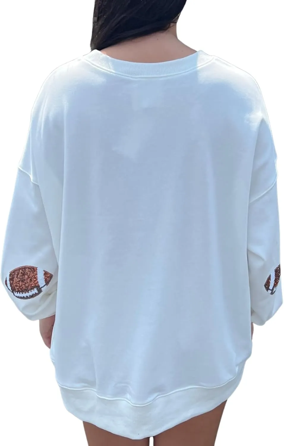Womens Sparkle Football Sequin Rugby Sweatshirt Game Day Y2K Crewneck Oversized Shirt Long Sleeve Fleece Pullover