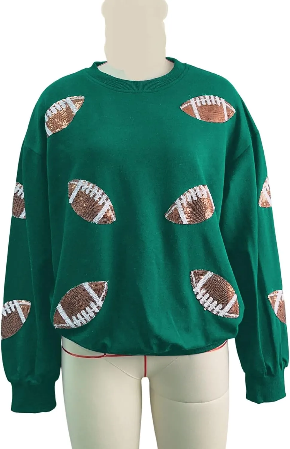 Womens Sparkle Football Sequin Rugby Sweatshirt Game Day Y2K Crewneck Oversized Shirt Long Sleeve Fleece Pullover
