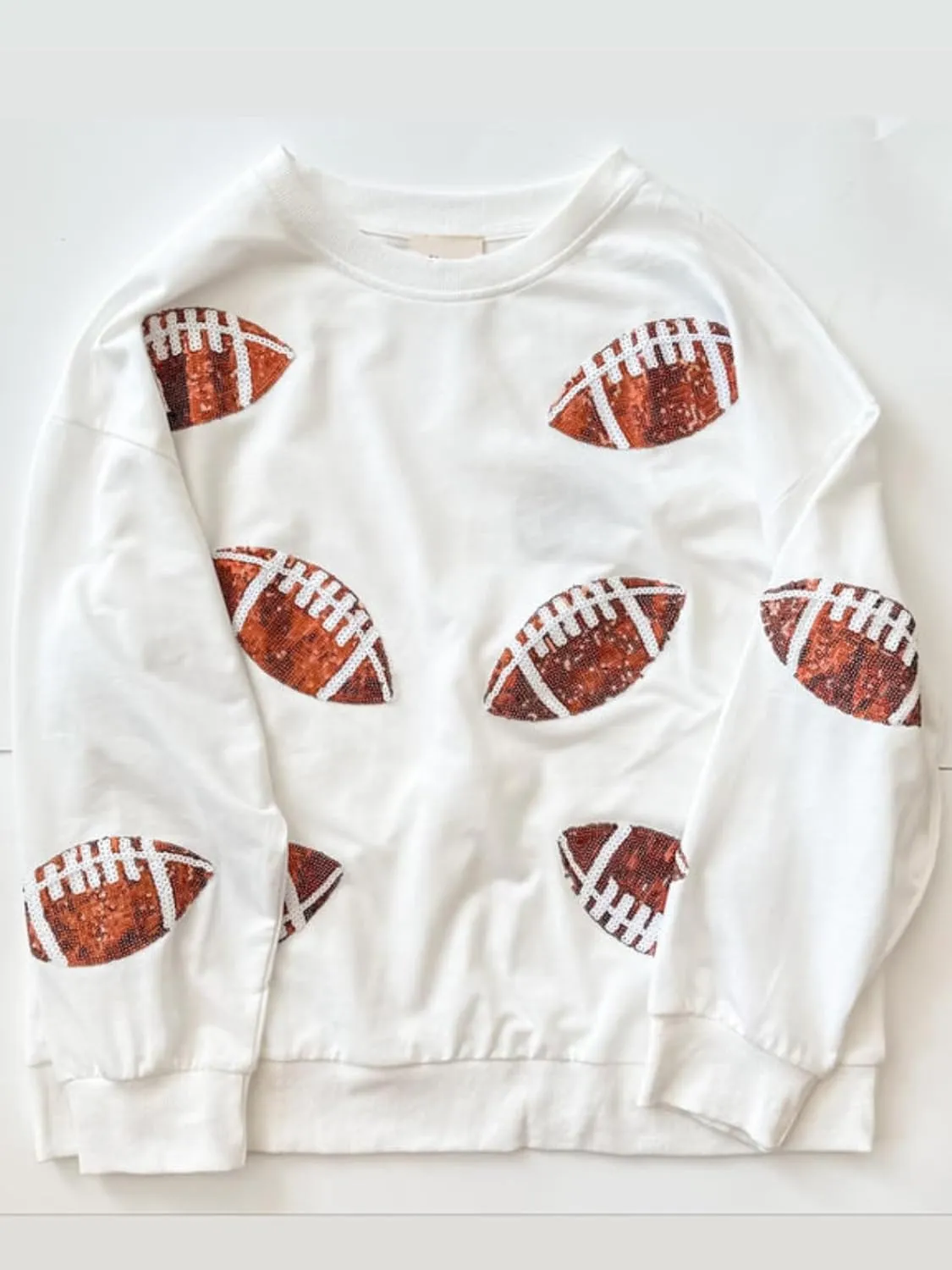 Womens Sparkle Football Sequin Rugby Sweatshirt Game Day Y2K Crewneck Oversized Shirt Long Sleeve Fleece Pullover