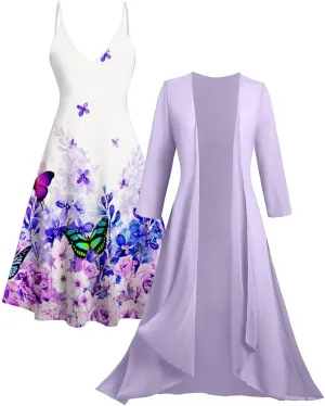 Women's Spring Floral Print Wedding Guest Dress with Chiffon Cardigan Elegant Flowing Maxi Dress