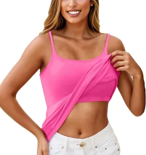 Womens Tank Tops with Built in Bras 2025 Casual Adjustable Spaghetti Strap Shelf Camisole Plus Size Padded Undershirts