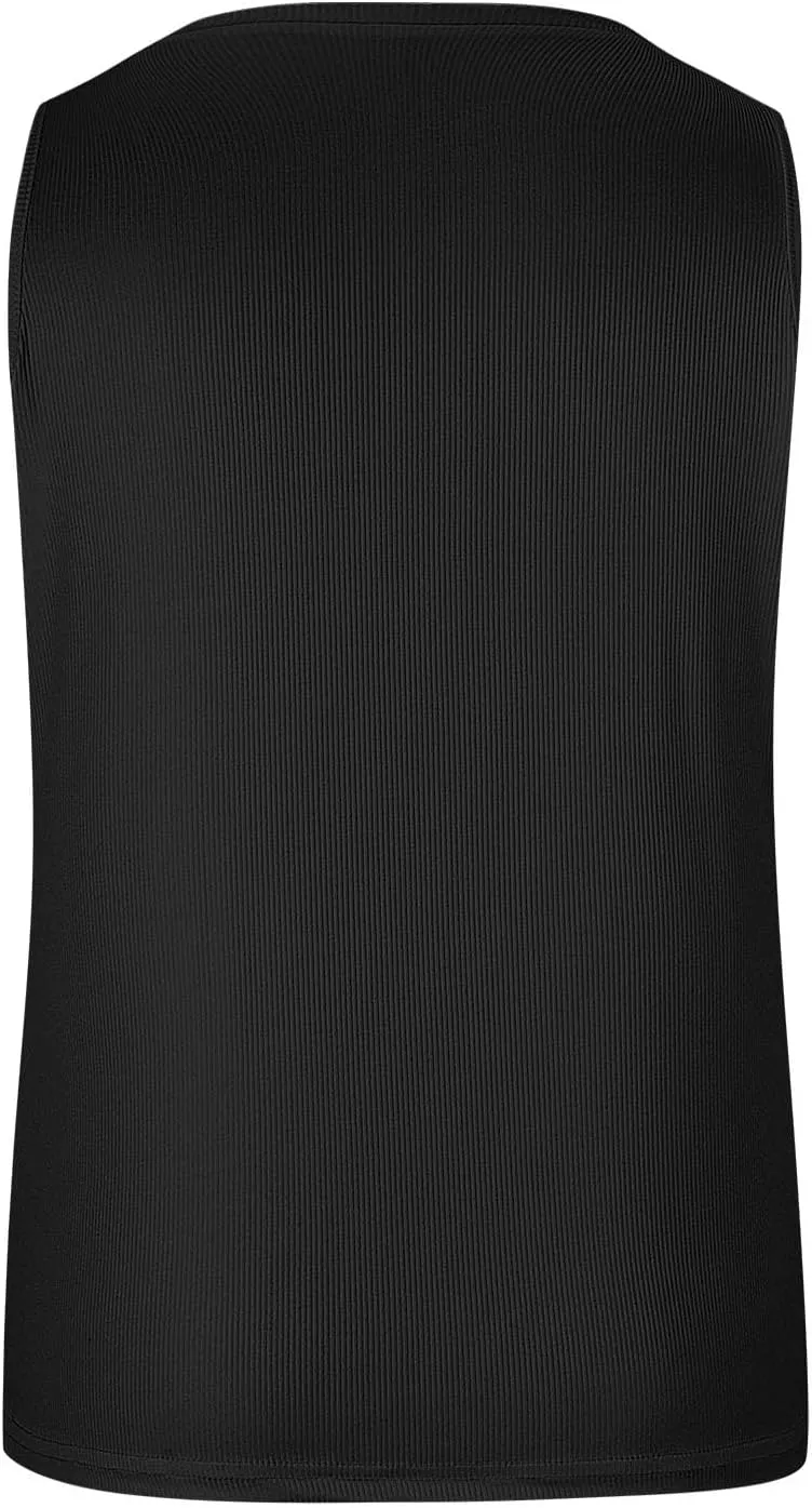 Womens V Neck Tank Tops Summer Sleeveless Knitted Button Casual Henley Shirts Slim Fit Cami Top Vacation Tanks Vest