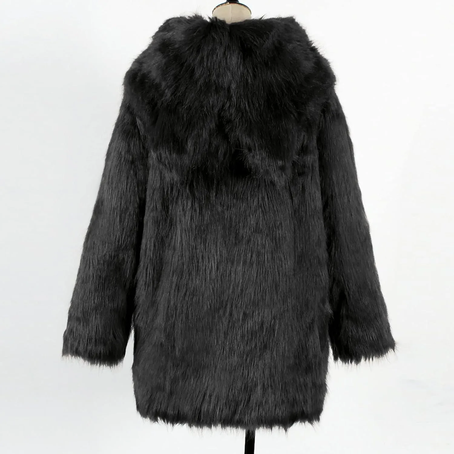 Women's Winter Warm Faux Fur Coat with Hood Long Sleeve Open Front Cardigan Elegant Solid Furry Hooded Jacket Outerwear