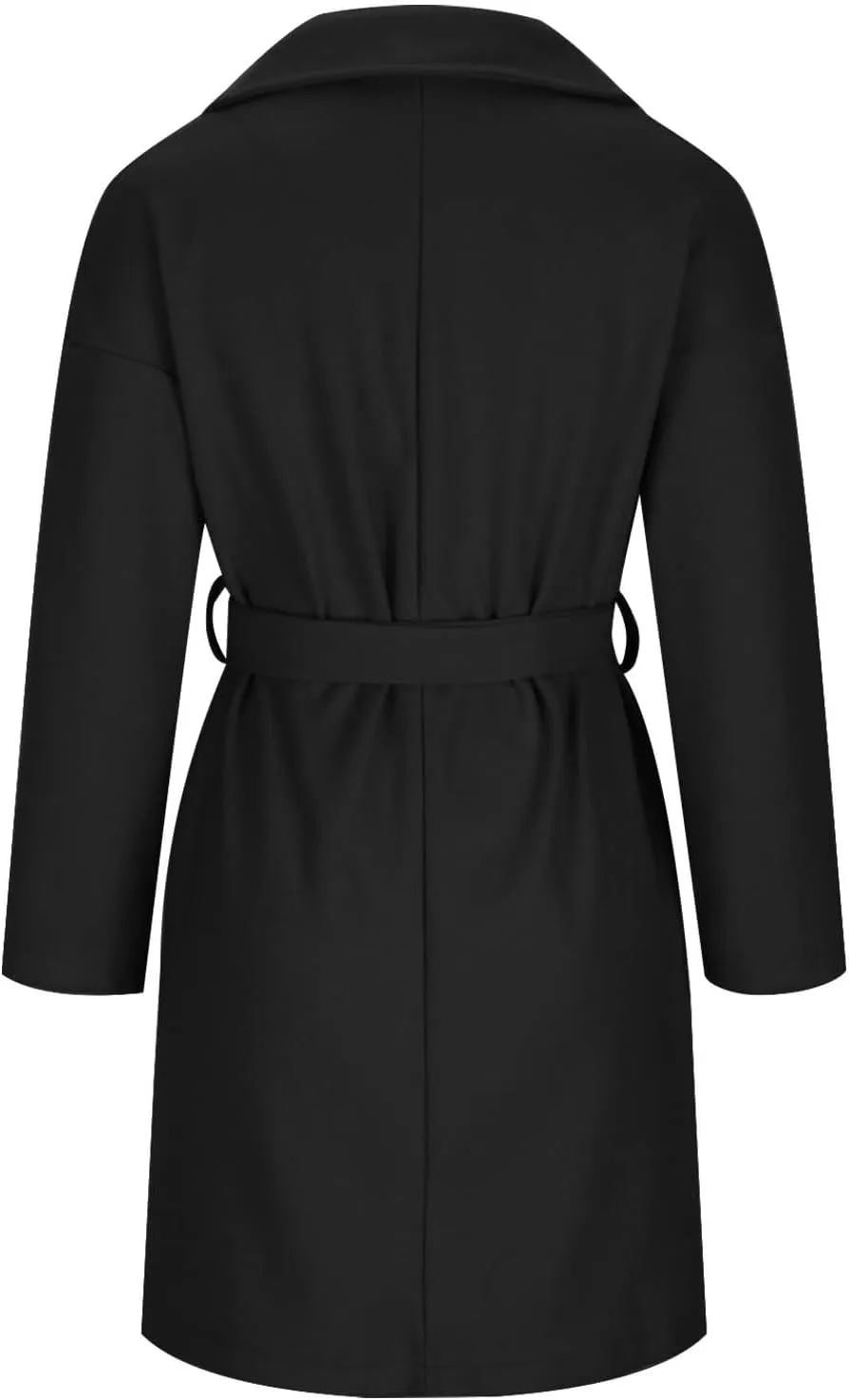 Women's Wool Coats Casual Notch Lapel Open Front Peacoat Plus Size Mid Length Overcoat Winter Trench Coats with Belt