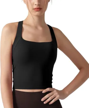 Women's Yoga Tank Top Built in Bra Vest Chic Criss Cross Back Comfy Full Coverage Cami Top