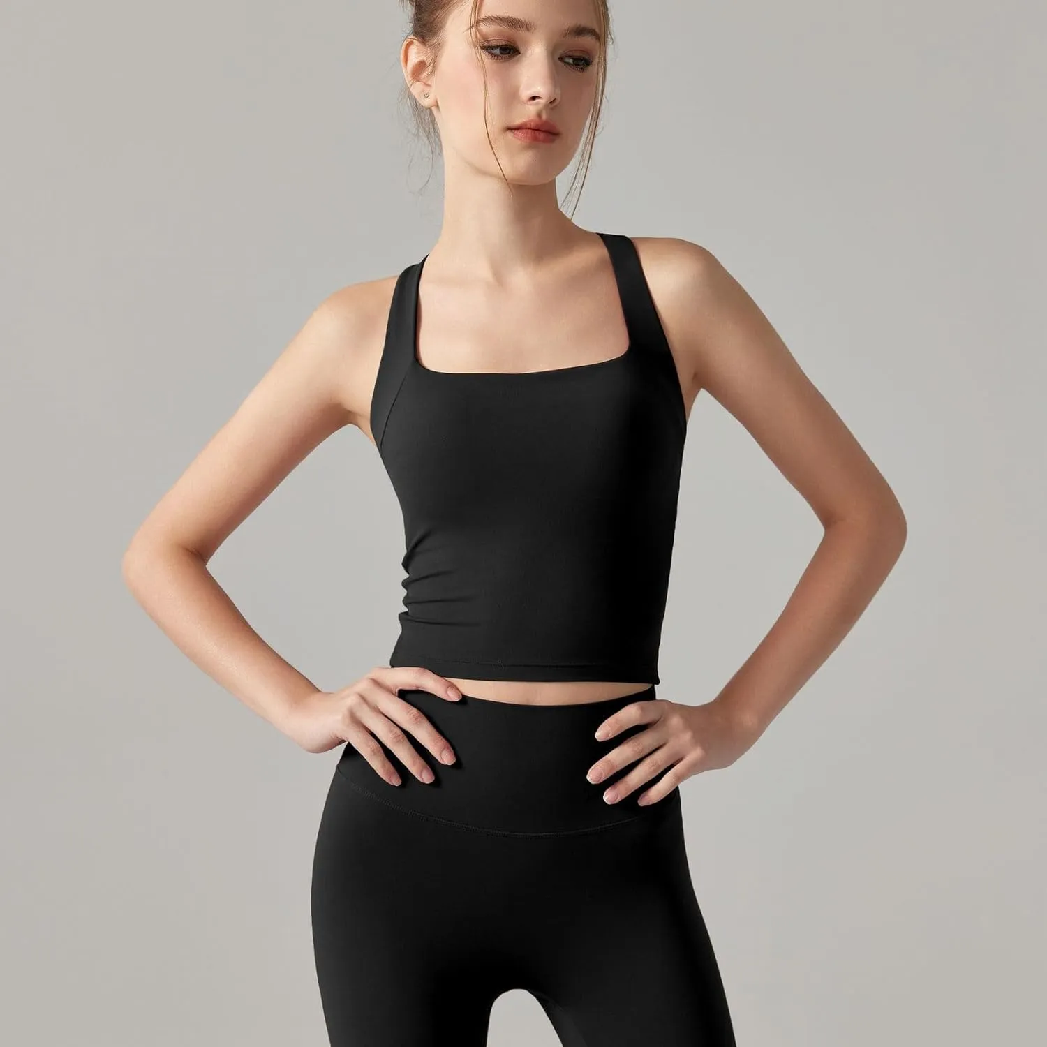 Women's Yoga Tank Top Built in Bra Vest Chic Criss Cross Back Comfy Full Coverage Cami Top