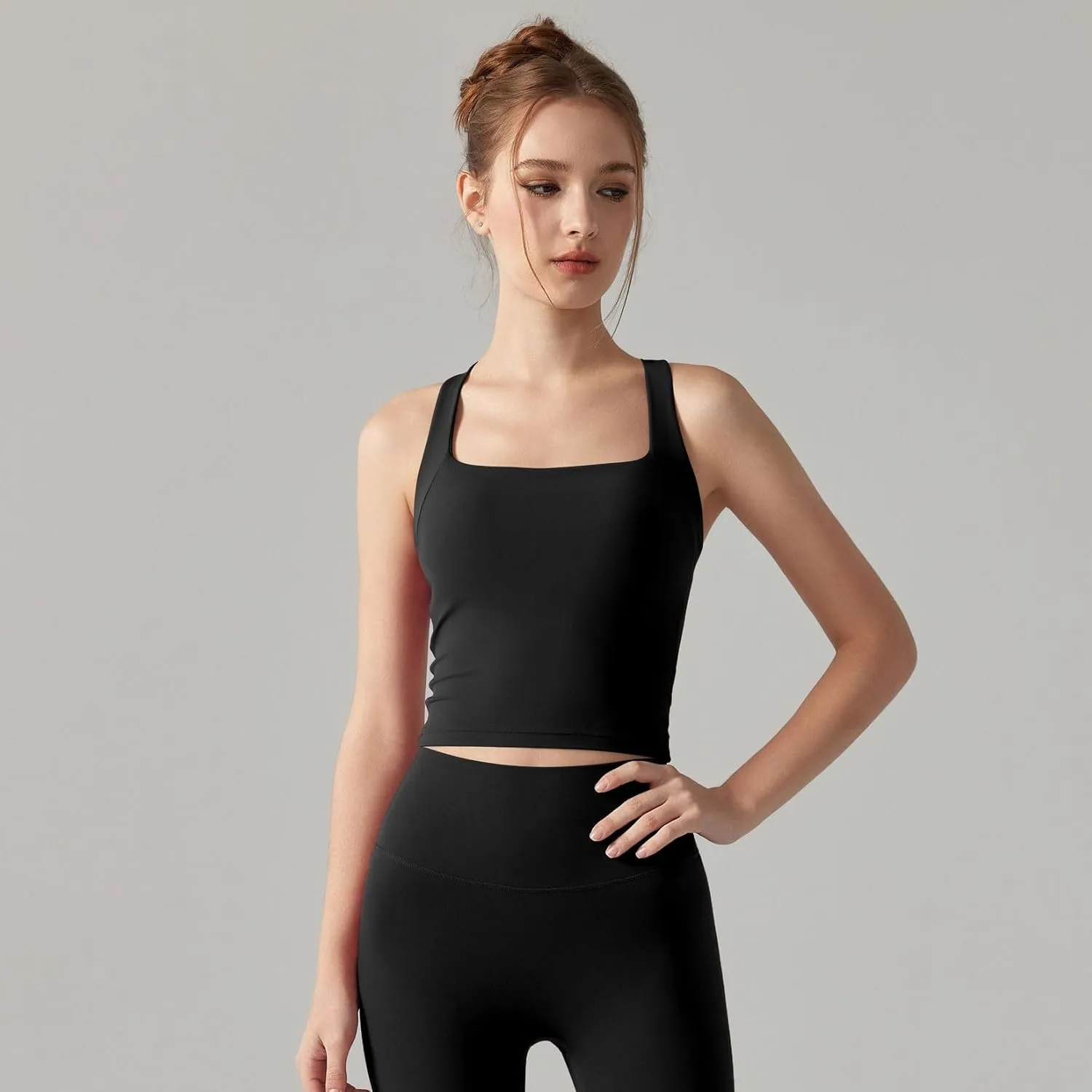 Women's Yoga Tank Top Built in Bra Vest Chic Criss Cross Back Comfy Full Coverage Cami Top