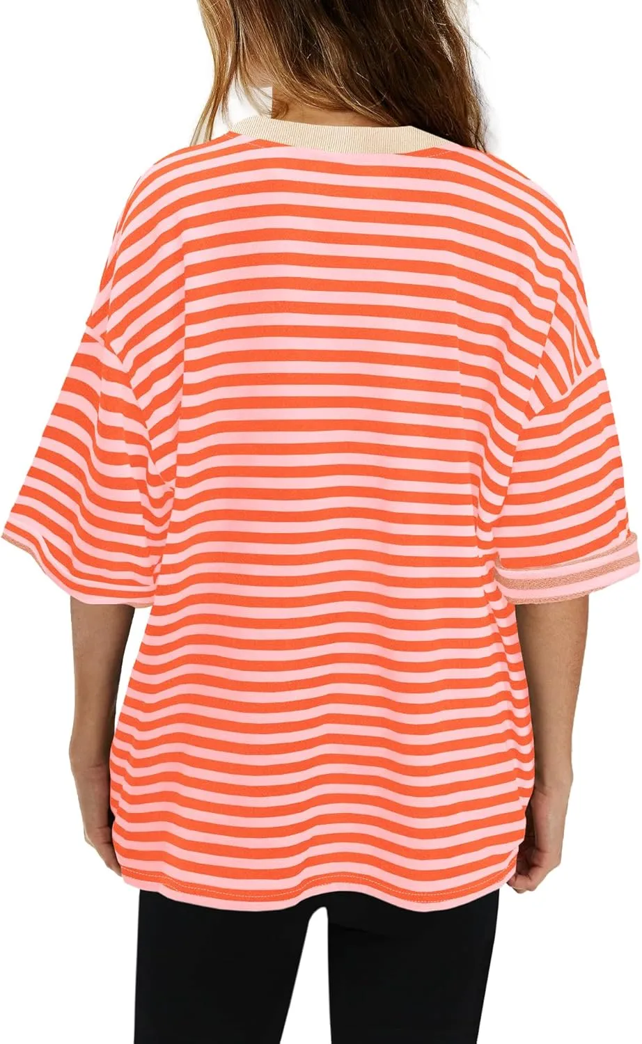 Yanekop Womens Striped Short Sleeve Tshirt Crewneck Oversized Shirt Color Block T Shirts Loose Fit Tunic Tee