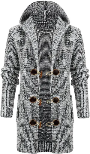 Ymosrh Men's Peacoat Jacket Trench With Hood Long Jacket Fall Winter Knitted Overcoat Pea Outwear Coats, M-4XL
