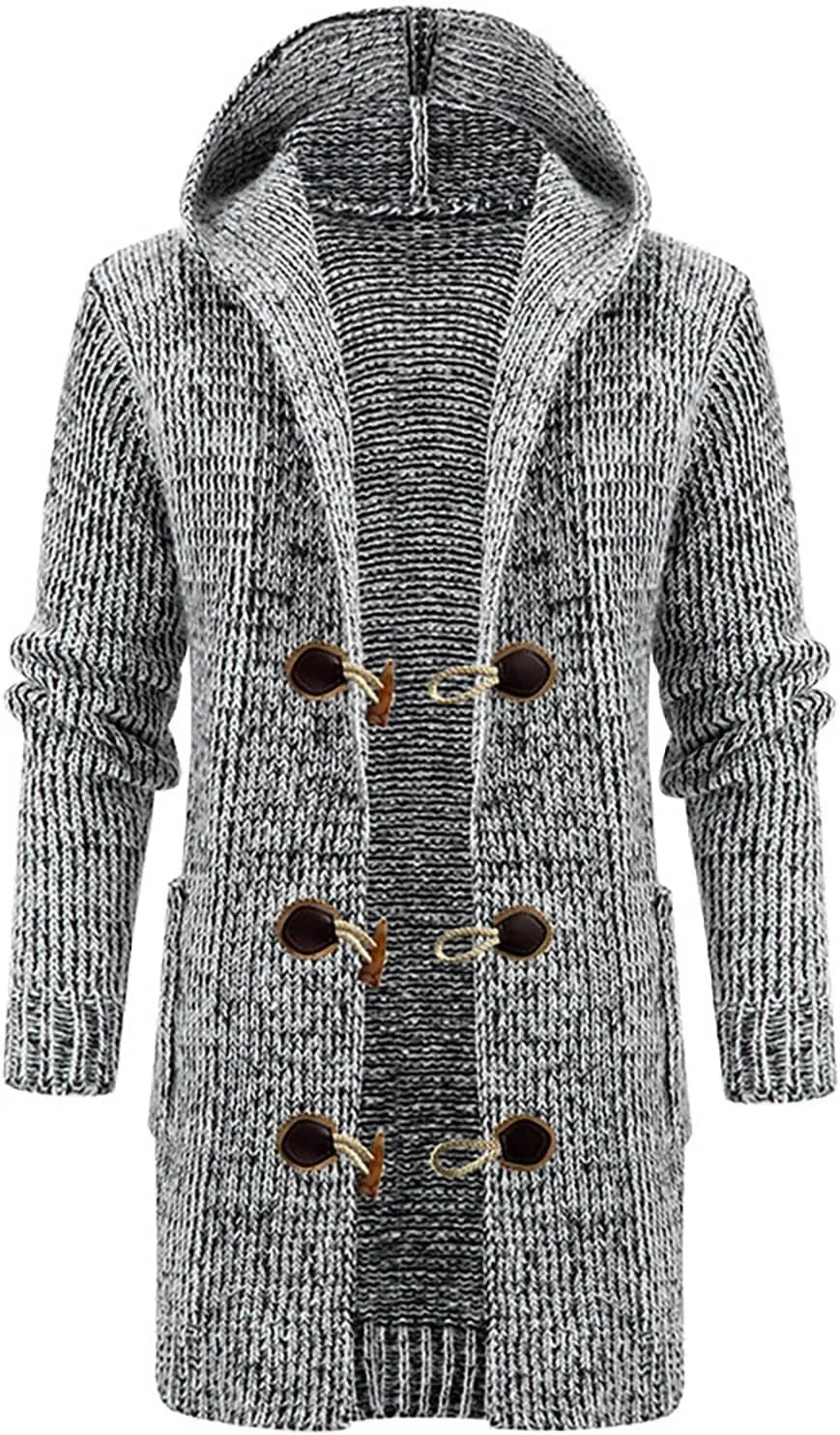 Ymosrh Men's Peacoat Jacket Trench With Hood Long Jacket Fall Winter Knitted Overcoat Pea Outwear Coats, M-4XL
