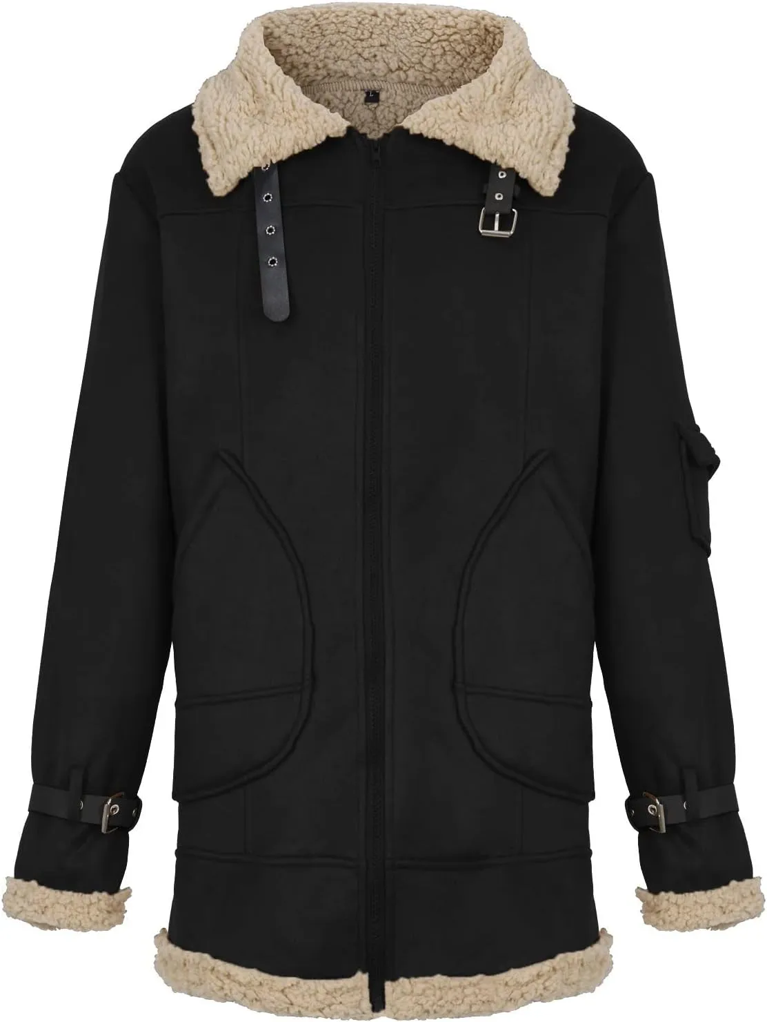 Ymosrh Men's Trench Coat Sherpa Lined Overcoat Lapel Long Jacket Coat Outwear, M-5XL
