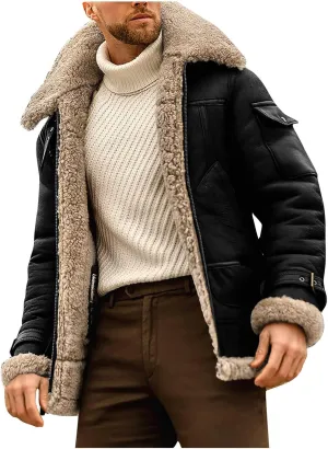 Ymosrh Men's Trench Coat Sherpa Lined Overcoat Lapel Long Jacket Coat Outwear, M-5XL