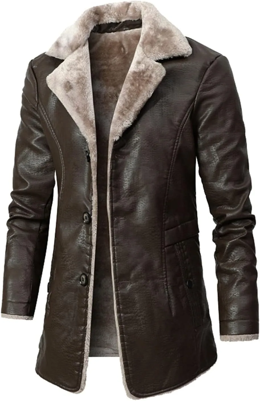 Ymosrh Men's Winter Coats Sherpa Lined Trench Coat Notched Lapel Single Breasted Long Peacoat Overcoat Men, XL-4XL
