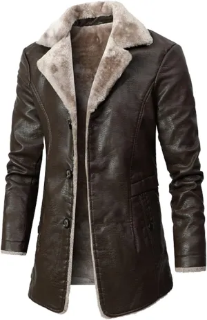 Ymosrh Men's Winter Coats Sherpa Lined Trench Coat Notched Lapel Single Breasted Long Peacoat Overcoat Men, XL-4XL