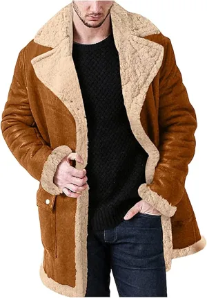 Ymosrh Men's Winter Trench Coat Sherpa Lined Pea Coat Business Casual Overcoat Long Jacket Coat, L-5XL